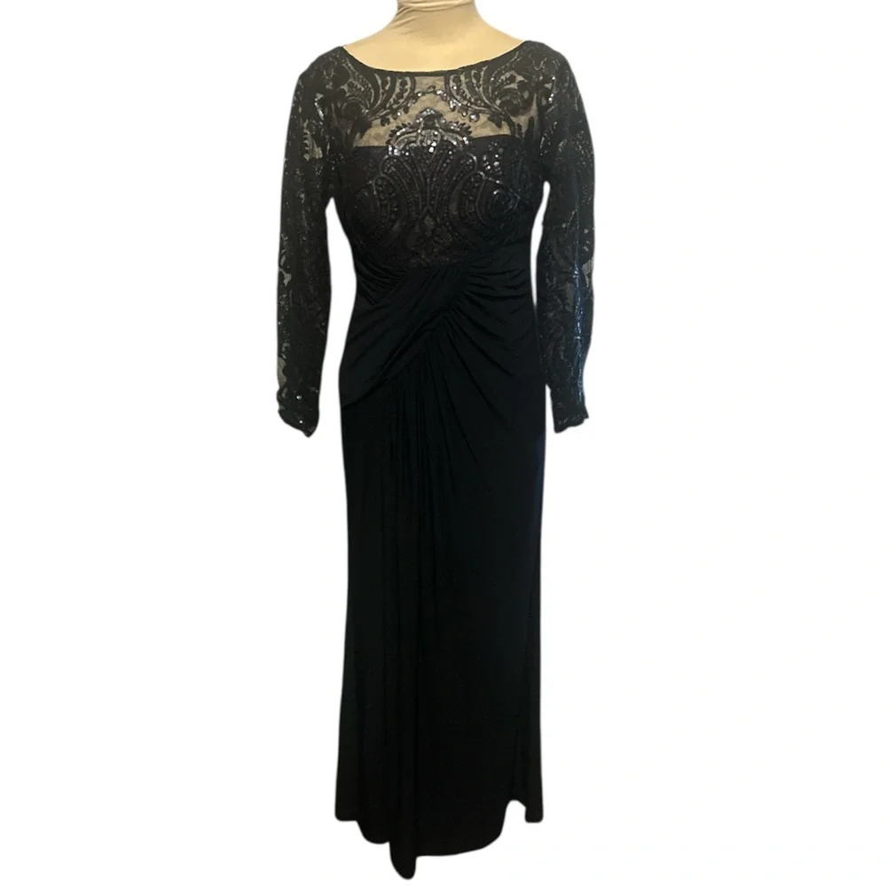 Eliza J | Dresses | Eliza J Blue Sequin Embellished Long Sheer Sleeve Gown  Size 8p | Poshmark